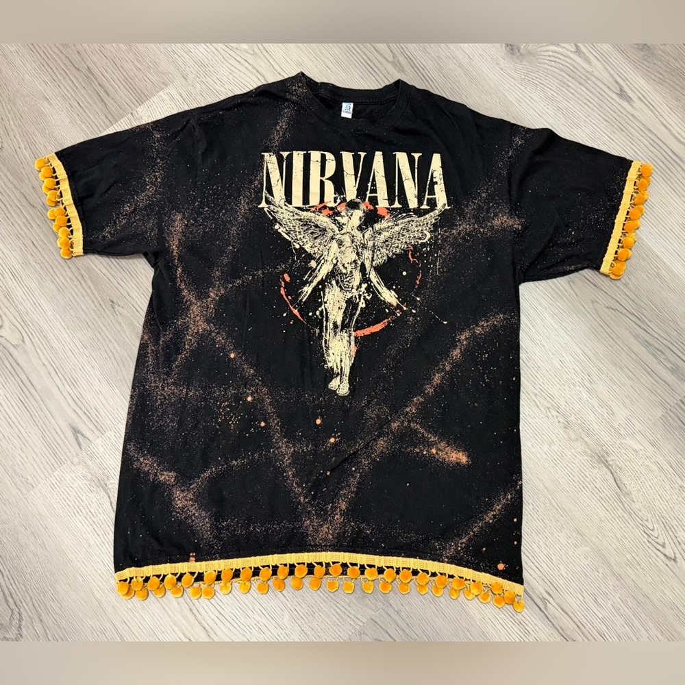 Nirvana VINTAGE In Utero Angel Graphic Acid Wash Band Rock Tee Grunge Size XL